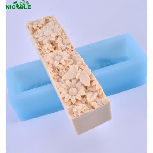 Silicone Loaf Soap Mold with Flower Pattern Decoration Craft Handmade Mould Tool