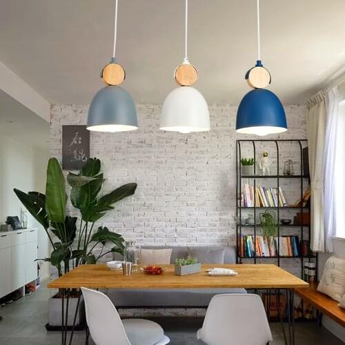 Nordic Personality Restaurant LED Pendant Wooden Iron Minimalist Bar Lighting for Master Bedroom Bedside Kitchen Dining Table