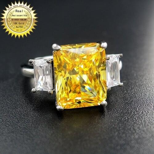 Solid 18K Gold 3ct yellow Moissanite Diamond Ring D color VVS With national certificate 001