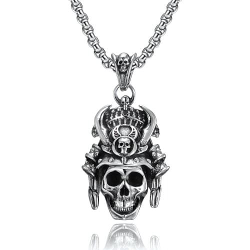 Vintage Skeleton Face Pendant Skull Necklaces Retro Stainless Steel Gothic Punk Jewelry for Men Warrior