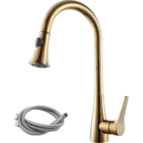 Gold brass Pull Down Kitchen Faucet with Retractable two functions Pull Out spray, Swivel Spout Singel Lever Mixer faucet--MS563