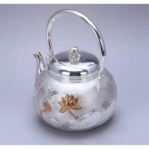 Teapot, stainless steel teapot, silver teapot, iron teapot, hot water teapot, teapot 1000 ml water, tea bowl, kung fu tea set
