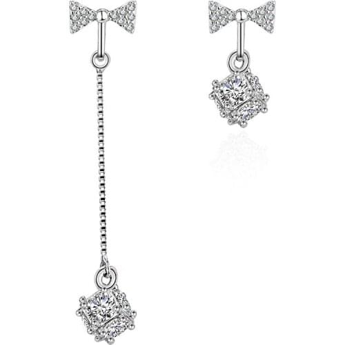 925 Sterling Silver New Bowknot Design Shiny Zircon Stud Earrings for Women Jewelry Gift Hot Sale Wholesale Drop Shipping