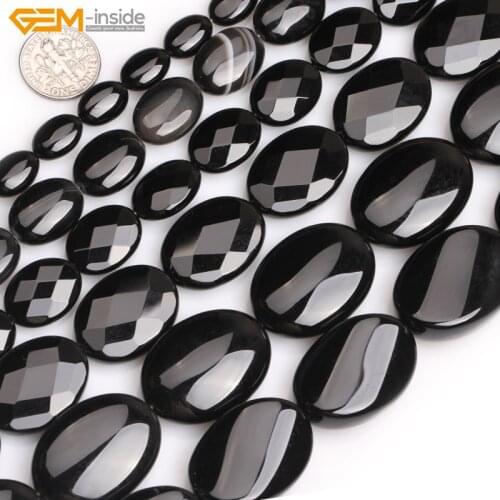 Gem-inside Selectable Size Natural Oval Black Onyx Agate Beads For Jewelry Making Beads Bracelets For Women 15" DIY Beads