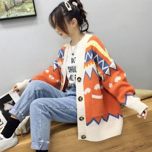 Sweater Cardigan Thickened Fashion Autumn Winter New Style Korean Loose Casual Single Breasted Long Sleeve Knitted Jacket Women