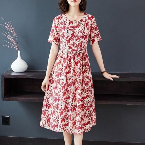 2021 Spring Summer Mulberry Silk Floral Midi Dress Vintage 3XL Plus Size Print Runway Dress Elegant Women Bodycon Party Vestidos