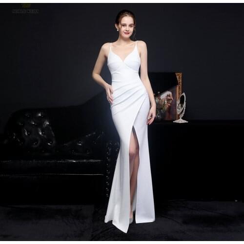 Sexy Prom Dress V-Neck Mermaid Dresses Woman Party Night Bare Back Floor-Length Prom Dresses