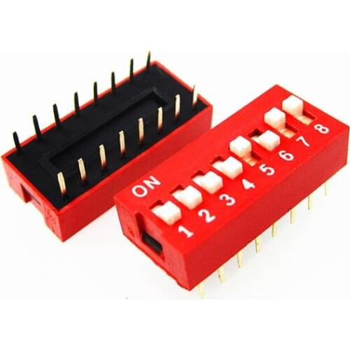 10PCS/Lot 8 Position DIP Switch 2.54mm Pitch 2 Row 8P Slide 8 Bit Red DIP Switch