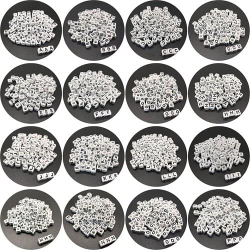 100pcs 6mm White Acrylic Spaced Beads Letter Beads Square 26 Alphabet Beads For Jewelry Making DIY Bracelet Necklace