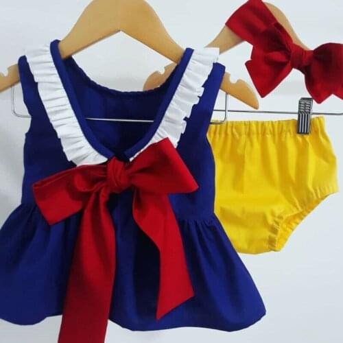2PCS Baby Girl Clothes 0-24M Princess Sleeveless Bowknot Ruffle Romper &Tops+Shorts Outfit
