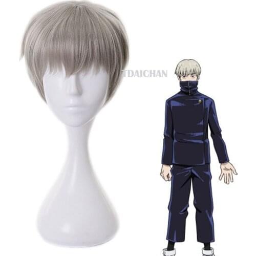 2021 Anime Jujutsu Kaisen Toge Inumaki Cosplay Gray Short Heat Resistant Synthetic Hair Halloween Carnival Party Costume Wig