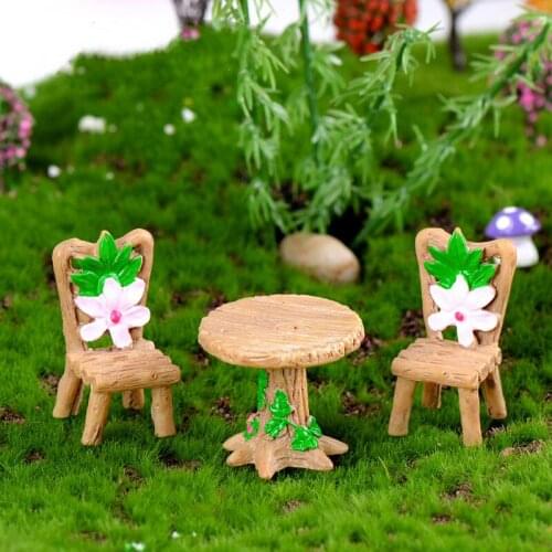 3PCS Mini Floral Chairs Table Set Resin Craft Miniature Fairy Garden Accessory Creative Photography Props DIY Dollhouse Decor