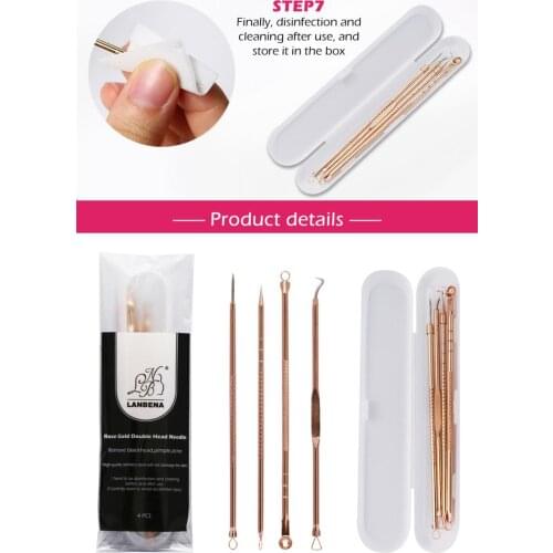 4Pcs/Box Rose Gold Acne Extractor Remover Tool Kit Blackhead Whitehead Pimple Spot Needles Blemish Treatment Beauty Tool