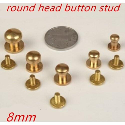 50pcs/lot 8mm Luggage Leather metal Craft Solid Screw Nail Rivet flank pacifier nail /strap Rivets Copper great quality