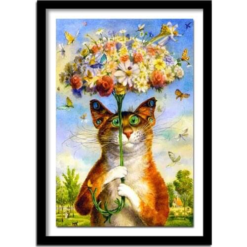 5D Diamond embroidery Cartoon Cat Full square Diamond flowers umbrella full round Diamond painting Cross stitch butterfly