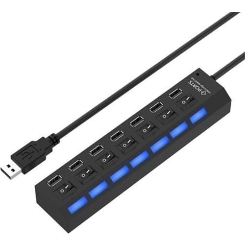 7 Port USB 2.0 HUB High Speed USB Splitter Adapter with LED Switch for Desktop Notebook Laptop