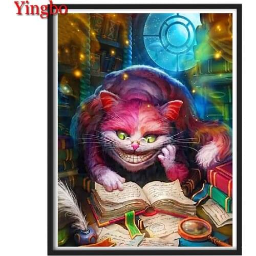 Diamond Embroidery Cartoon cat reading book DIY Diamond Painting Cross Stitch Square Resin Drill Mosaic Picture of Rhinestones