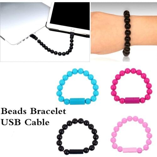 Candy Colors Bead Bracelet USB Cable For iPhone Micro USB Type C Sync Data Fast Charging Cord Universal Mobile Phone ipad Charge