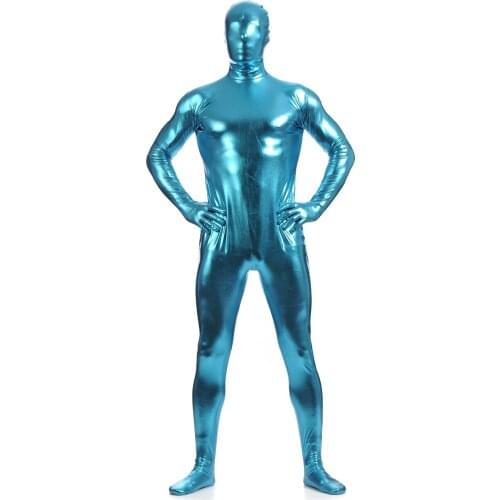 Fullbody Blue zentai costume Shiny Metallic Mens Tight zentai Bodysuit costume Full Body Shiny Spandex Lycra Spandex Zentai
