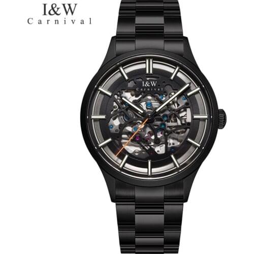 CARNIVAL Brand Fashion Skeleton Watch Man Luxury Sapphire Mechanical Automatic Wristwatch Waterproof Luminous Relogio Masculino