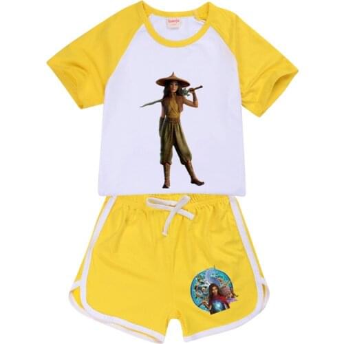 Kids Clothes Girls Raya and The Last Dragon Tracksuit Summer Sport T-shirt + Pants Sets Boys Cotton Short Sleeve Outfits Pyjamas