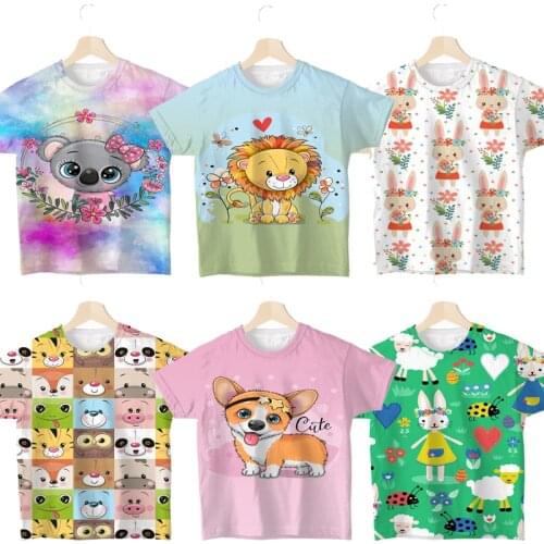 Cute Animals 3D Print Kids T Shirts for Girls Boys Cartoon Panda Lion Koala Corgi T-shirts Children Summer Tshirts Toddler Tee