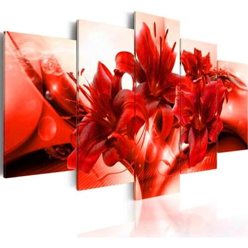 DIY Diamond Painting 5 Panel Lily Flower Mosaic Rhinestone Cross Stitch Full Square Round 5D Floral Diamond Embroidery A2437