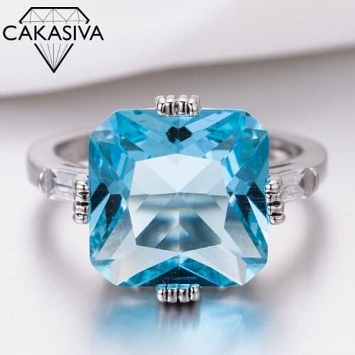Womens Personality 925 Sterling Silver Sea Blue AAA Zircon Ring Jewelry Ring Wholesale Gemstone Ring