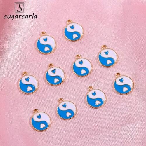 10Pcs 15*12mm Enamel Gossip Charms Gold Color Alloy Tai Chi Yin Yang Bagua Necklace Pendant For DIY Jewelry Crafts Accessories