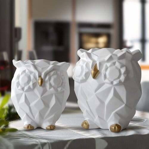 Resin figurine for gift cute Owls Animal Statues home decoration fairy Garden Kids room craft toy statues lovely Geometric Owls