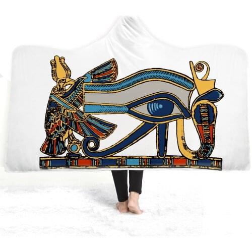 Free shipping Holiday Christmas Gift Egyptian Culture Fresco God Goddess Eye of Horus Fleece Hooded Blanket Sofa Camping Throw