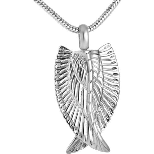 IJD9139 Angel Feather Wing Memorial Urn Necklace Stainless Steel Cremation Ashes Keepsake Urn Pendant Necklace Funeral Casket