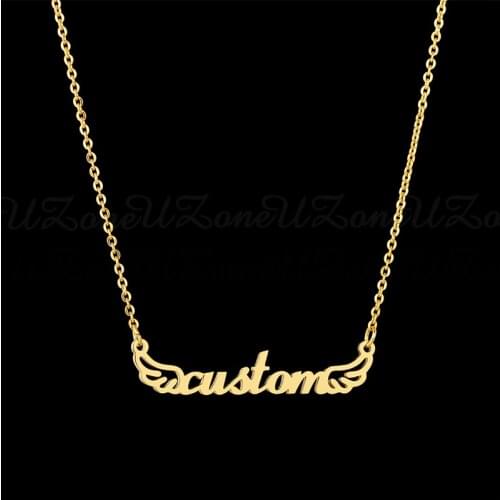 Personalized Custom Name Necklace Stainless Steel Angel Wings Nameplate Necklaces Women Girls Prayer Gift Wholesale
