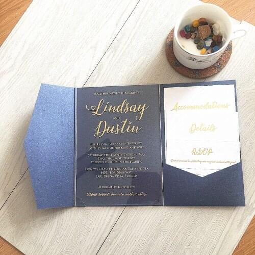 Royal Blue Pocket Envelop Laser Cut Wedding Invitation Card New Material Acrylic Transparent Cards Birthday Party Decoration
