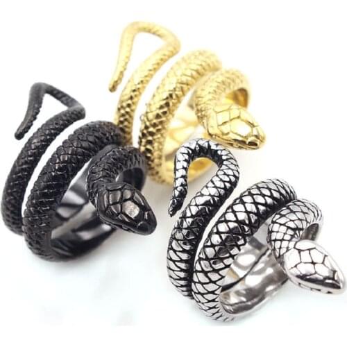 Boa Snake Ring for Men Women Fashion 18k Gold Gothic Hip Hop Jewelry Halloween Gift Party Stainless Steel Metal Grunge Vintage