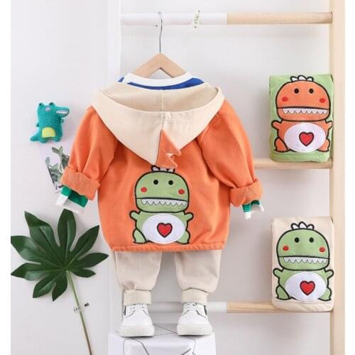 2021 Spring Boys Dinosaur Clothing Set Three Pieces Jacket+ T Shirt +pants toddler baby Dinosaur Costume Children Cotton Clothes