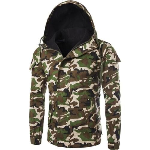 Fad Autumn Winter Camouflage Cotton Jacket Men New Hooded Windproof Jacket Casual Army Green Jacket Male Windbreaker