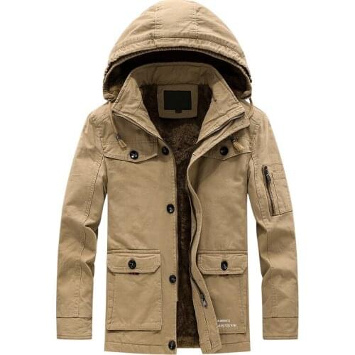QSuper Autumn And Winter Military Men Jacket Thick Fleece And Windproof Coats Mid-Length Lapel Collar Men Clothing