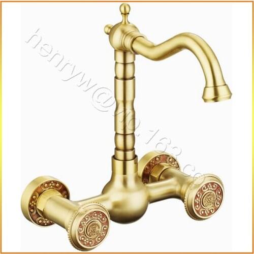 L16388 - Luxury Wall Mounted Gold Color Brass Kitchen Tap