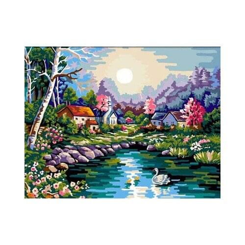 MaHuaf-X416 painting set by numbers on canvas on a frame of acrylic 40x50cm wall pictures for living room landscape lakeside