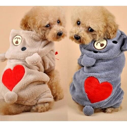 Cute Dog Jumpsuit Winter Soft Comfort Pajamas Love Bear Flannel Clothing for Puppy Costume Chihuahua Pet Hoodie