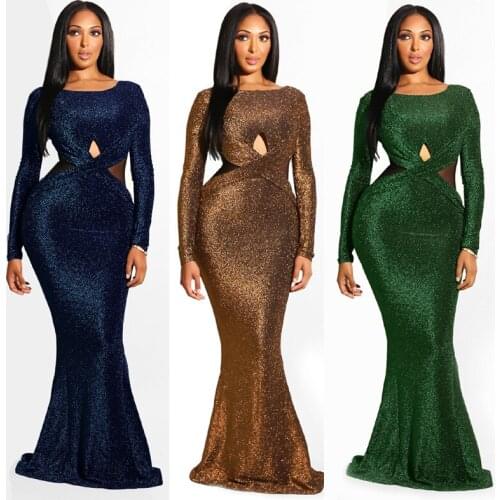 2021 Fashion Trend Hot Style Autumn and Winter Long-Sleeved Sexy Backless Evening Dress One-Piece Dress