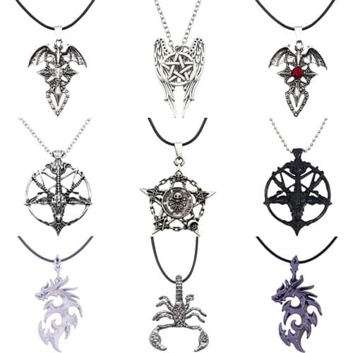 Fashion Steampunk Inverted Pentagram Pan God Skull Goat Head Pendant Necklaces Satanism Satanic Occult Metal DIY Choker Necklace