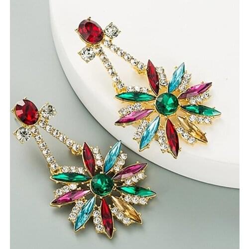 ZHINI 2021 Fashion Luxury Shiny Rhinestone Long Earrings for Women Personality Geometric Circle Drop Earring Jewelry pendientes