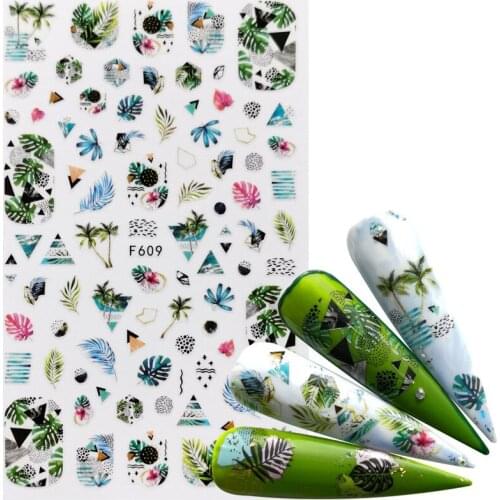 3D Green Leaf Fruit Nail Art Stickers Flower Tree Leaves Strawberry ice Nail Decal Greenery Spring Floral Manicure Decorations