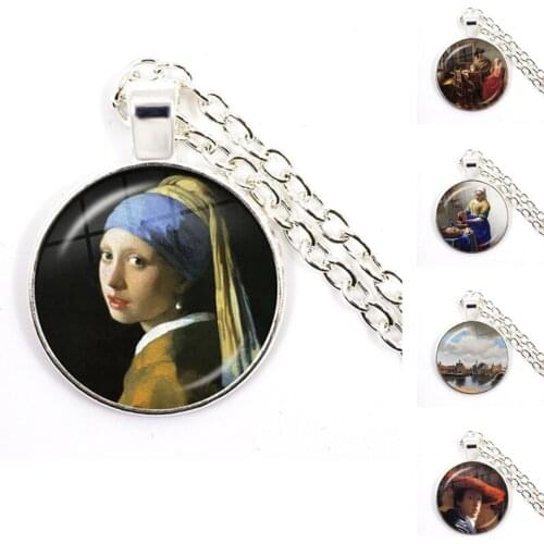 Girl Wearing Pearl Johannes Vermeer Art Pendant Necklace 2 Color Chain Necklace Art Picture Necklaces Jewelry for Women