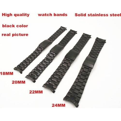 Wholesale 10PCS/ lots High quality 18MM , 20MM , 22MM , 24MM , Solid Stainless Steel Watch band Watch strap black color-08145