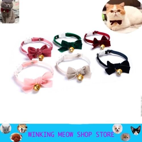 Pets Cat Collar Accessories Lovely Small Bell Bow Velvet Puppy Pet cat And dog Products Cartoon Pink Deworming