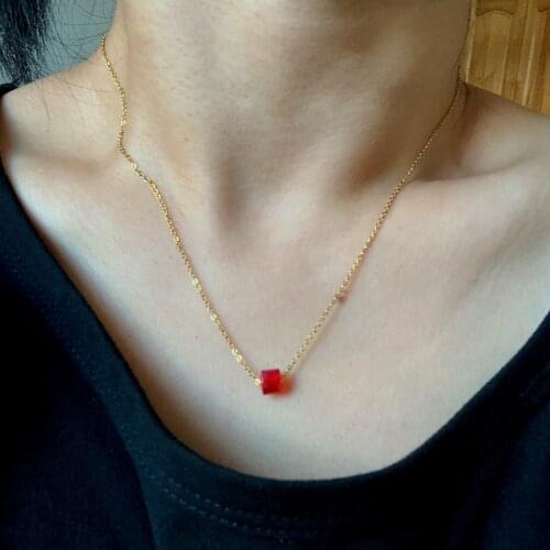 Simple Small Red Clear Color Geometric Bead Choker Necklace Women Cute Gold Color Stainless Steel Chain Neck Clavicle Jewelry