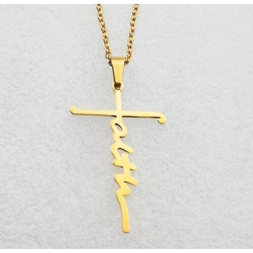 Faith Inspriational Religious Jewelry Womens Stainless Steel Jesus Cross Pendant Faith Necklace in Silver/ Rose gold /Gold